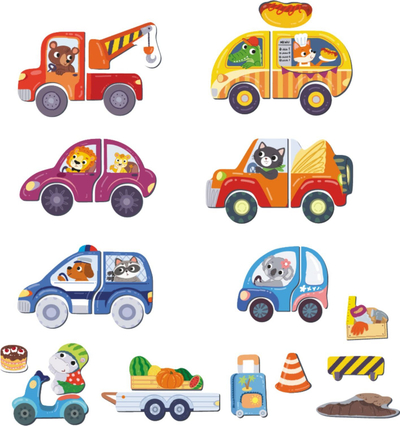 Set magnetik lojërash Dodo Vehicles, 37 elemente, për fëmijë