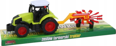 Set lodër traktor GAZELO Toys Mower, me rimorkio për punë fshati, plastik, jeshil e kuqe