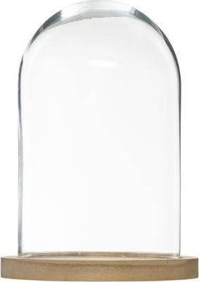 Декоративна купа Atmosphera Glass and Wood Bell Jar, 26cm, транспарентна