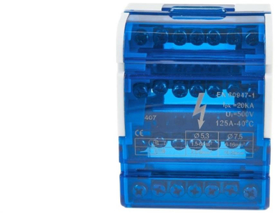 Bllok shpërndarës BRZ 407 4X7, montim në shinë TH35, kapak transparent, gri
