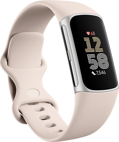 Byzylyk fitnesi Fitbit Charge 6, me GPS, mat rrahjet e zemrës, ngjyrë porcelan me argjend