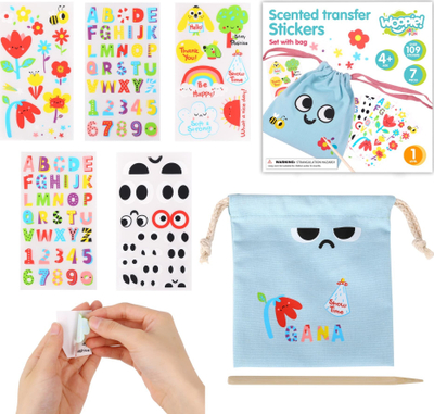 Set kreativ për kalamaj Woopie Magic Bag, mbi 109 ngjitëse, me çantë, blu