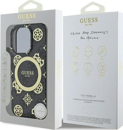 Husë Guess IML Peony 4G MagSafe për iPhone 16 Pro 6.3", plastike, e zezë