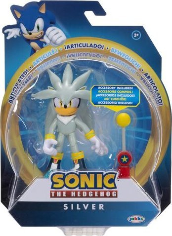 Figurë loje Jakks Pacific Sonic the Hedgehog Silver, me lëvizje, me aksesor, gri