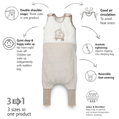 Vreçë gjumi me këmbë Kenguru Gold Stripes Owl, TOG 2.5, 2-4 vjeç, bezhë e bardhë