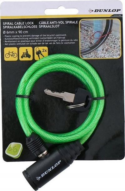 Kyç biçiklete Dunlop, kabllo 90 cm, 6 mm, jeshil
