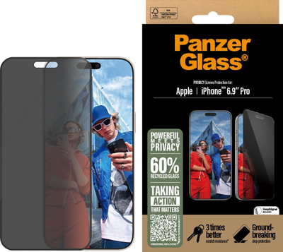 Mbrojtës ekrani PanzerGlass Privacy për iPhone 16 Pro Max 6.9", xham i temperuar, edge to edge, transparent