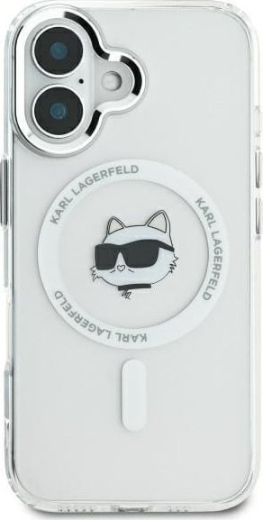 Këllëf telefoni Karl Lagerfeld IML Metal Choupette, për iPhone 16 Plus 6.7", MagSafe, i bardhë