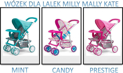 Karrocë për kukulla Milly Mally Kate, e hirtë / ngjyre mendre