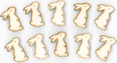 Stickerë druri dekorativë Fandy Rabbits, 2 cm, set me 10 copë, ngjyrë dru natyrale