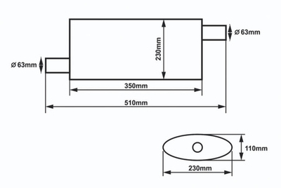 Спортска ауспух марамита SLIDE Center Muffler 63.5mm, нерѓосувачки челик 304SS, 350mm, сребрена