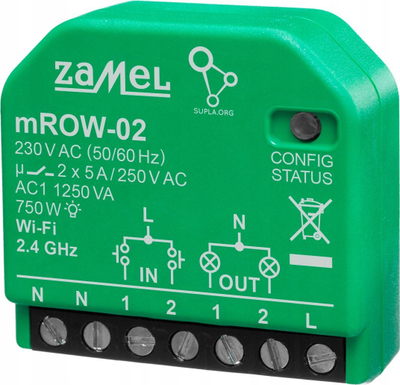 Kontrollues ndriçimi Zamel Supla mROW-02, mini WiFi, 2 kanale