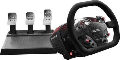 Set timoni gaming Thrustmaster TS-XW Racer me pedale dhe ndërrues shpejtësish TH8A, 1080°, për PC dhe Xbox, zi me të kuqe