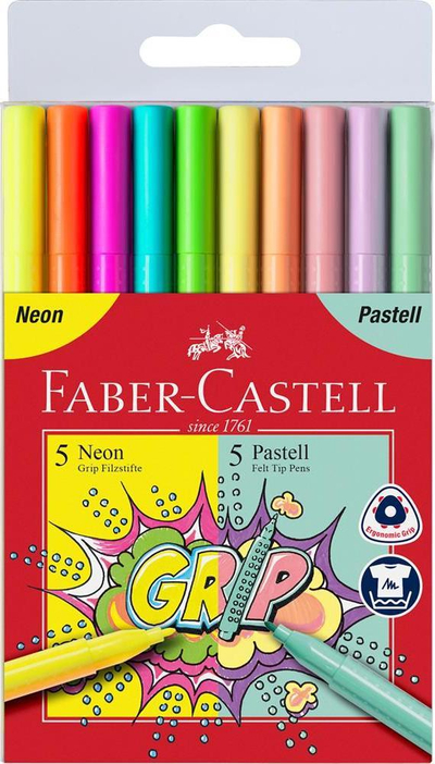 Markera me ngjyra Faber-Castell Grip Color, set me 10 copë, neon edhe pastel