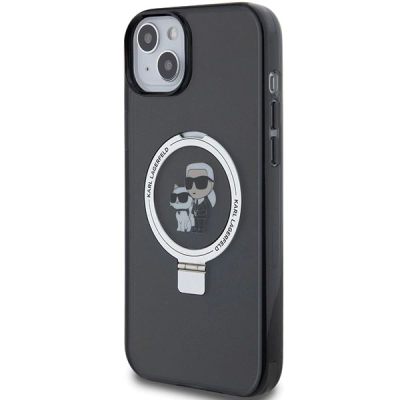 Futrollë Karl Lagerfeld KLHMP15SHMRSKCK për iPhone 15 6.1", MagSafe, me unazë, e zezë