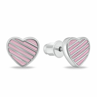 Vathë për femra Brilio Silver Hearts EA1078WP, të argjendtë/rozë