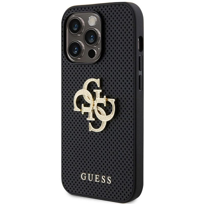Mbulesë telefoni Guess GUHCP15LPSP4LGK për iPhone 15 Pro 6.1", lëkurë eko, e zezë