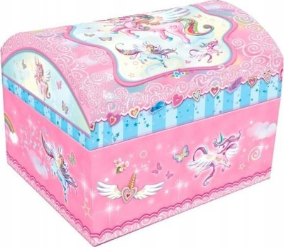Kuti muzikore Pecoware Music Box Chest Unicorn, me figurë unikorn, rozë
