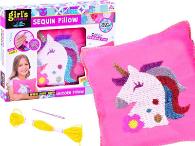 Set qepjeje Girl's Creator Sequin Pillow, jastëk njëbrirësh me rruaza, për fëmijë 5+, rozë
