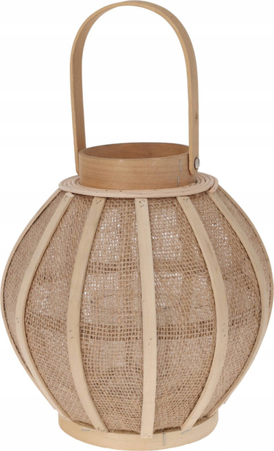 Fener dekorativ PROGarden me raton, 23 cm, dru edhe raton, ngjyrë natyrale