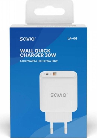 Karikues rrjeti Savio LA-06, 2x USB 30W, Quick Charge 3.0 PD 3.0, i bardhë