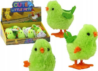 Lodër mekanike LeanToys Jumping Chicken, pulë lodër me mekanizëm wind up, jeshile