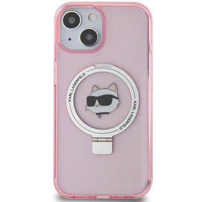 Maskë telefoni Karl Lagerfeld KLHMP15SHMRSCHP për iPhone 15 6.1", me MagSafe Ring Stand, rozë