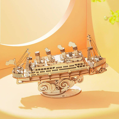 Puzzle 3D druri Robotime Rolife TG306 Cruise Ship, model anije kroçere, natyrale