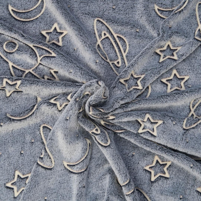 Batanije fosforeshente Space, flanel poliester, 200x220 cm, shumëngjyrëshe