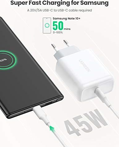 Karikues muri UGREEN Fast Charge, 45W, USB-C, i bardhë