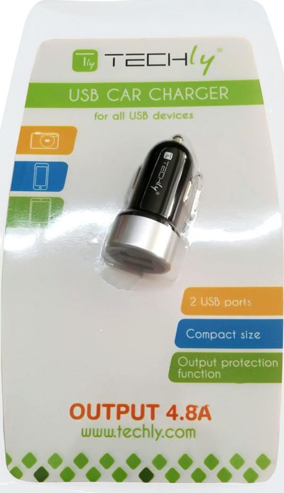 Karikues makine Techly IUSB2-CAR-ADP482, 2x USB A, 4.8A, i zi/i hirtë