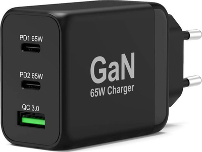 Полнач за ѕид Port Designs 900106 EU, 65W GaN, USB C PD и USB A QC, црн