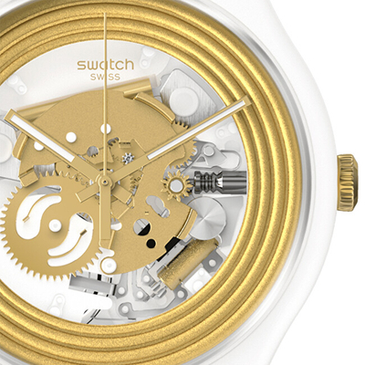 Orë dore Swatch Golden Rings White SO29W107, e bardhë