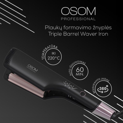 Lok i flokëve Dymo OSOM8703, Triple Barrel, 220°C, i zi