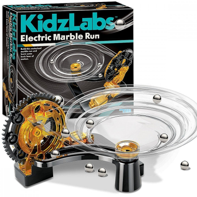 Lodër mësuese Kidzlabs Electric Marble Run, pistë mermeri me motor, për kalamaj