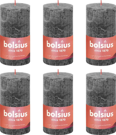 Столбести свеќи Bolsius Rustic Shine, сет 4 парчиња, 130x68mm, темно сива