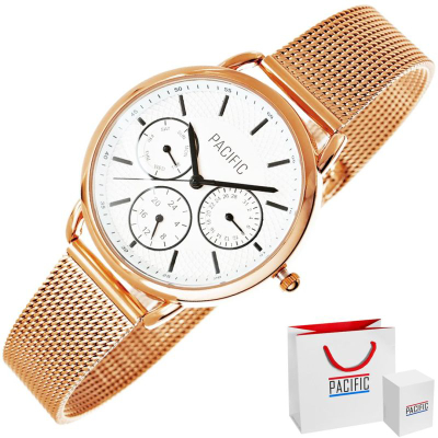 Orë dore për gra Pacific Chronograph X6180-4, 36mm, çelik inox, rozë gold