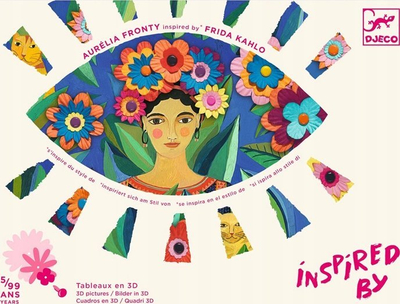 Set kreativ Djeco Frida Kahlo, 4 tablo 3D, mbi 100 copë letre, shumëngjyrësh