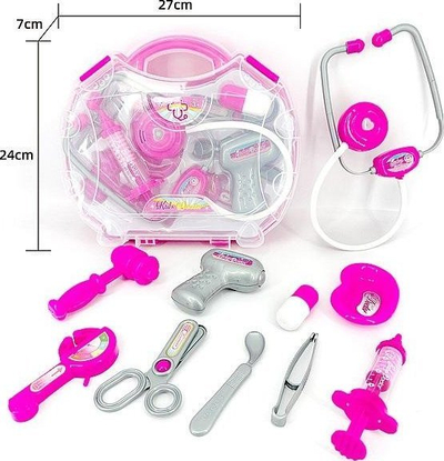 Set lodër doktorsh Kids Doctor, me valixhe, 28cm, rozë