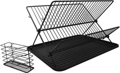 Tharëse enësh Vilde Dish Drainer, 45x32x25.5 cm, metal me tabaka plastike, e zezë
