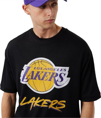 Bluzë për çuna New Era NBA Los Angeles Lakers Script Mesh Tee, pambuk, logo Lakers, e zezë