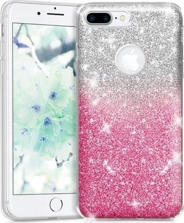 Mbrojtës telefoni silikoni për iPhone 14, me shkëlqim, rozë–argjend
