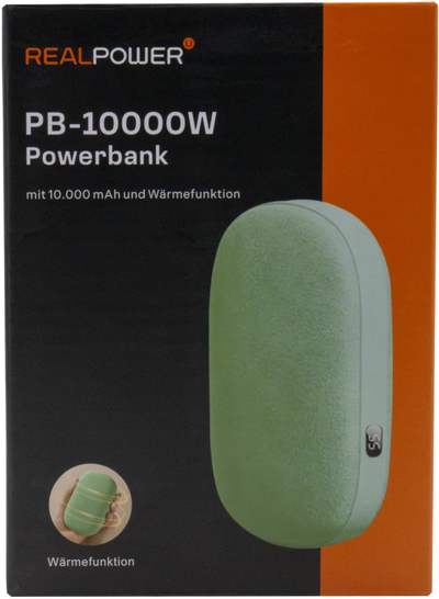Power bank RealPower PB-10000W, 10000mAh, me ngrohje, jeshile
