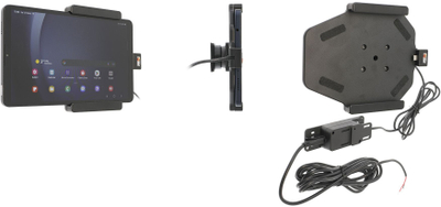 Mbajtëse aktive për makinë Brodit për Samsung Galaxy Tab A9, lidhje fikse 12/24V, 2x USB, e zezë