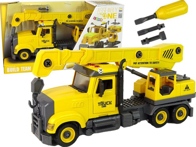 Lodër kamion vinç Leantoys Truck DIY, me tornavidë, për montim, i verdhë