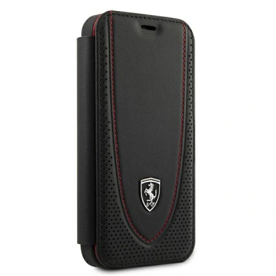 Këllëf telefoni Ferrari Off Track për iPhone 12 Mini, lëkurë natyrale, tip book, i zi