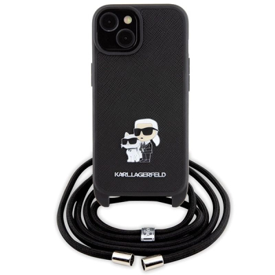 Mbulesë telefoni Karl Lagerfeld KLHCP15SSAKCPSK, iPhone 15 6.1", hardcase crossbody, e zezë