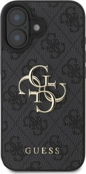 Mbrojtëse telefoni Guess 4G Metal Logo për iPhone 16 Plus, PU, gri