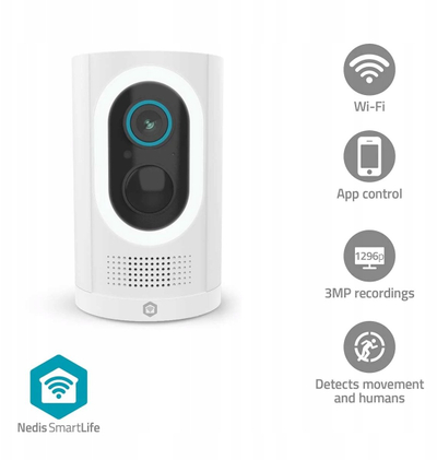 Kamerë sigurie për jashtë Nedis SmartLife, 3MP 1296p, Wi‑Fi, IP65, e bardhë