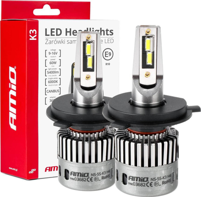 Llambë LED për veturë AMiO Series K3 H4 H19, 12V, 6000K Canbus, e bardhë